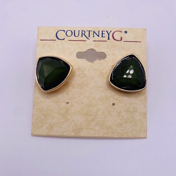 Courtney G Black Goldtone Triangle Shape Stud Earrings New - Picture 1 of 3